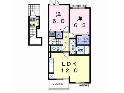 パラティーノII(2LDK/2階)の間取り写真