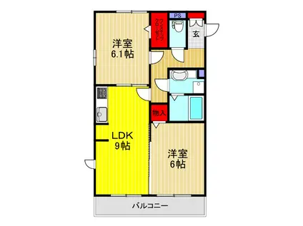 サザンボヌール(2LDK/3階)の間取り写真