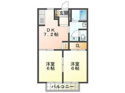ブルーメゾン(2DK/2階)の間取り写真