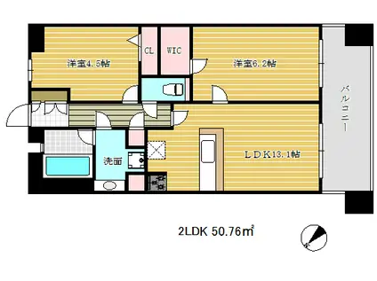 ワコーレ元町セリュックス(2LDK/10階)の間取り写真