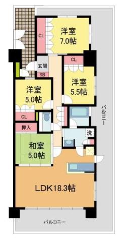 BELISTA西宮北口(4LDK/5階)の間取り写真