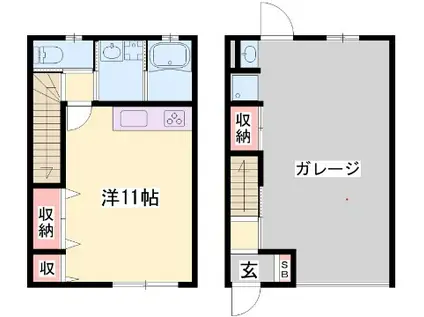 福崎ガレージハウス(ワンルーム/2階)の間取り写真