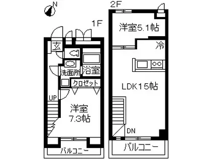 ラフォーレ大倉山弐番館(2LDK/1階)の間取り写真