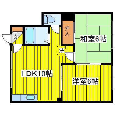 シャトー林(2LDK/3階)の間取り写真