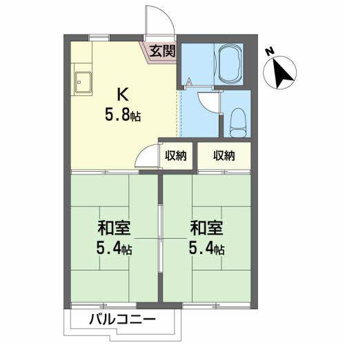 フラッツK(2K/2階)の間取り写真