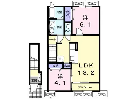 フルール・ブランシュIII(2LDK/2階)の間取り写真