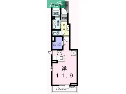 レ・クローチェ(ワンルーム/1階)の間取り写真