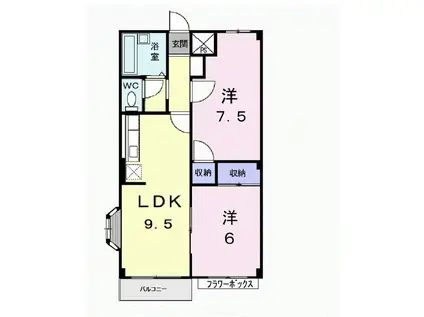 エルディムセキネ(2LDK/2階)の間取り写真