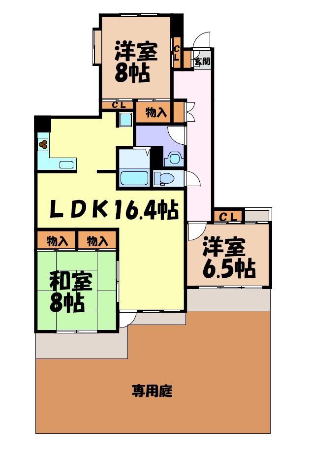 パルナス岳見町(3LDK/1階)の間取り写真