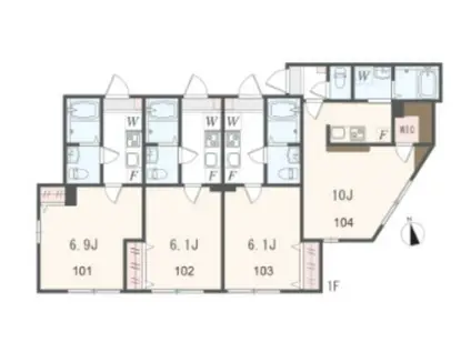 アザーレ・プラネ生田の丘(ワンルーム/1階)の間取り写真