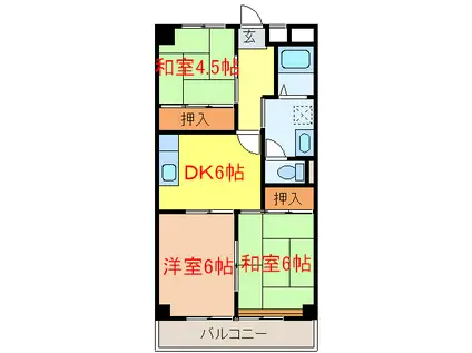 カーサ・ベイジュ(3DK/2階)の間取り写真