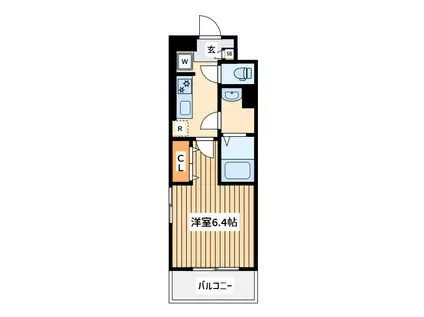 ビューテラス2(1K/4階)の間取り写真