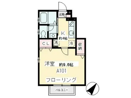 パ-シモンガーデンサエキA(1K/1階)の間取り写真