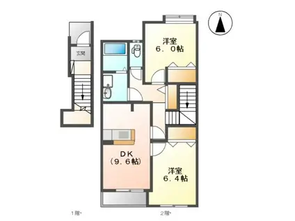 メゾンコンフォース 将(2DK/2階)の間取り写真