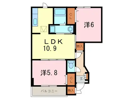 バーシア郷前A(2LDK/1階)の間取り写真