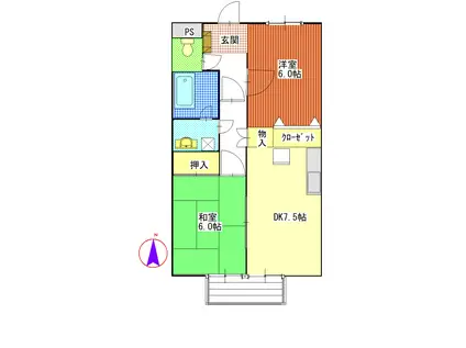 メゾンメイプル北向A棟(2DK/2階)の間取り写真