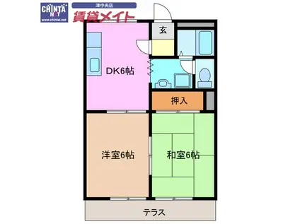 ノーブルパレス(2DK/1階)の間取り写真