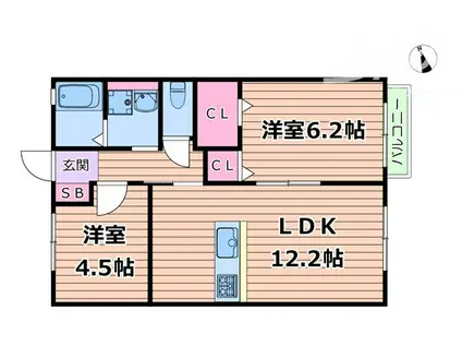ピュアコート原町(2LDK/2階)の間取り写真