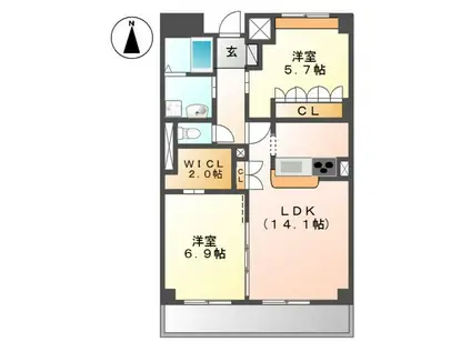 アークリッシュ ARC・RICHE(2LDK/1階)の間取り写真