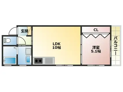 ウエスト魚住(1LDK/2階)の間取り写真