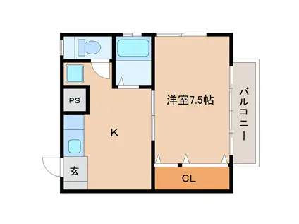 ボヌールメゾン(1K/1階)の間取り写真