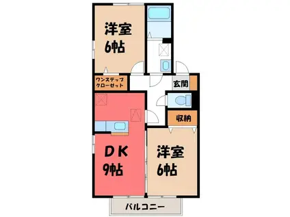 セレンディピティ・ヴィラ(2DK/2階)の間取り写真