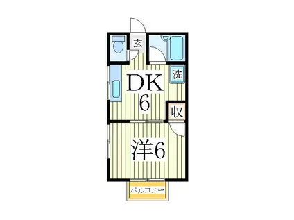 ヒルズルネッサンス(1DK/2階)の間取り写真