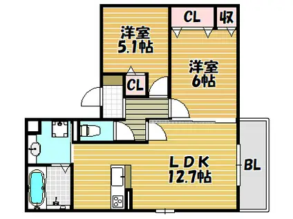鶴見緑地公園FAMIT(2LDK/3階)の間取り写真