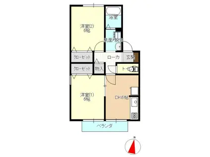 こゆるぎ館 A棟(2DK/2階)の間取り写真