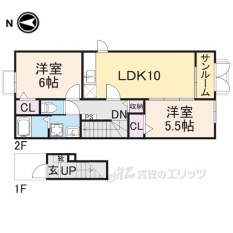 エアリー(2LDK/2階)の間取り写真