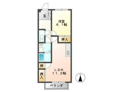 エスポアール那加 B(1LDK/2階)の間取り写真