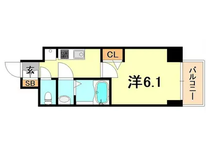 エステムコート神戸グランスタイル(1K/4階)の間取り写真