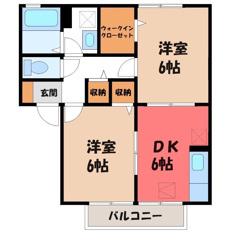 ヴィラ南雲B(2DK/2階)の間取り写真
