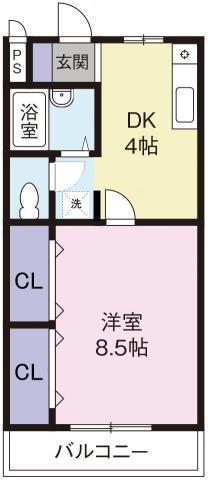 GRACY山城西(1K/2階)の間取り写真
