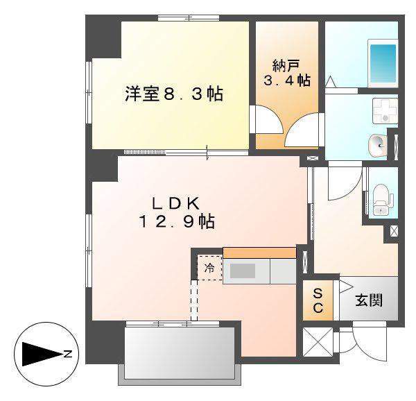 名駅アイサンメゾン(1LDK/10階)の間取り写真