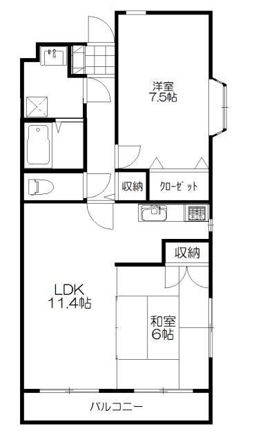 アフェクション倉田(2LDK/3階)の間取り写真