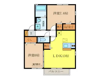 アッパルタメント ディ ソーレ(2LDK/2階)の間取り写真