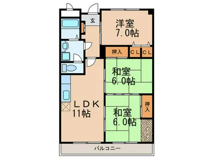 プリンスビラ(3LDK/6階)の間取り写真