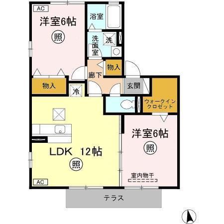 アークビレッジD(2LDK/1階)の間取り写真