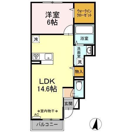 アムール フェール B棟(1LDK/1階)の間取り写真