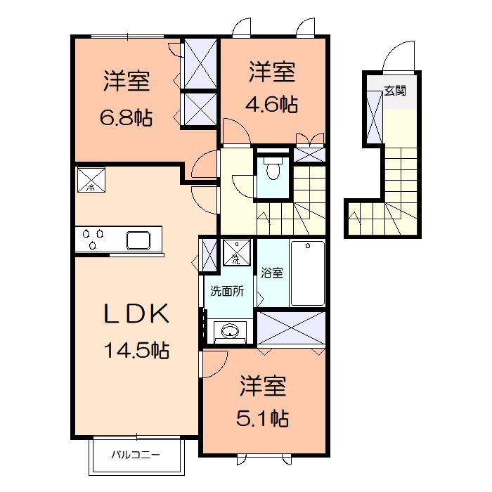 ノワイエ南黒川B(3LDK/2階)の間取り写真