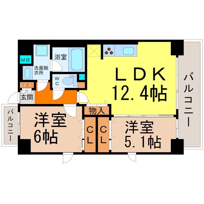 AQUA BLUE(2LDK/2階)の間取り写真