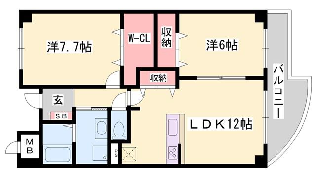 ラフォーレ広畑(2LDK/4階)の間取り写真