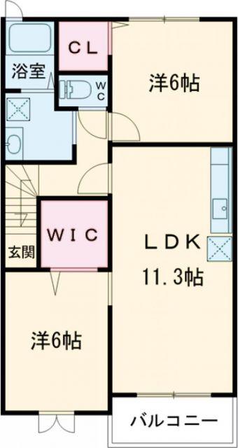 メゾン・城ノ下B(2LDK/2階)の間取り写真