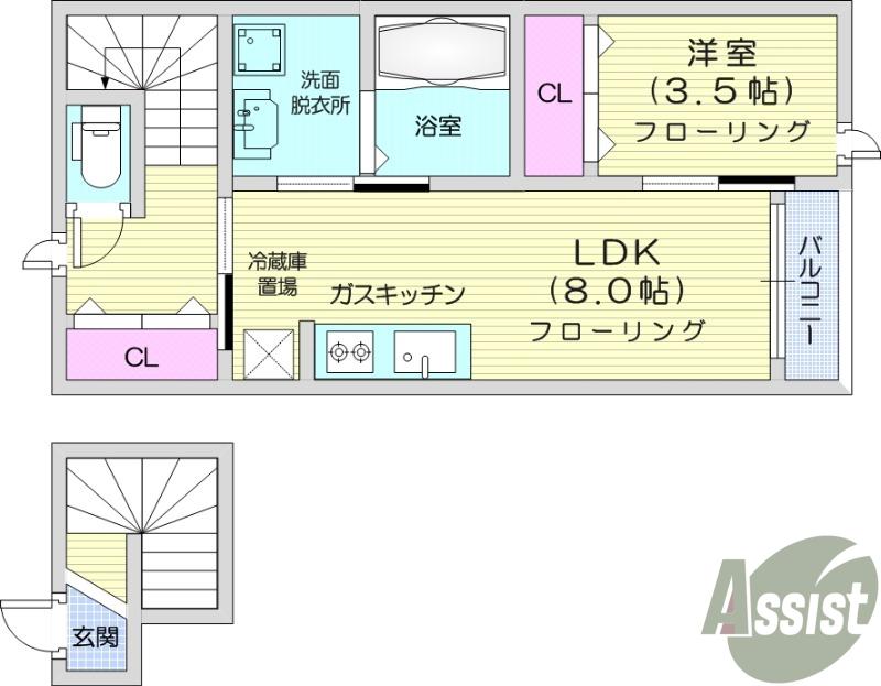 緑ヶ丘4丁目AP(1LDK/2階)の間取り写真