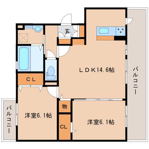 コーポ大安寺II(2LDK/3階)の間取り写真