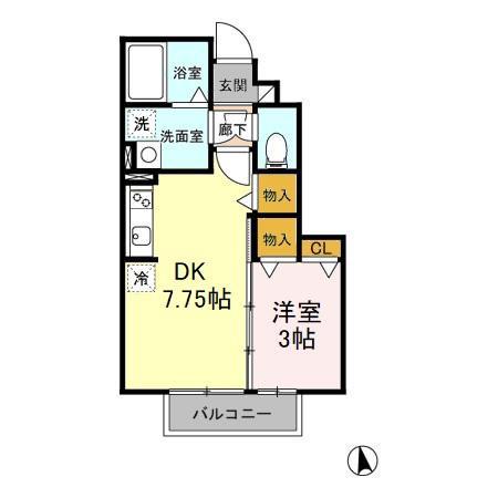 プログレッソB(1DK/1階)の間取り写真