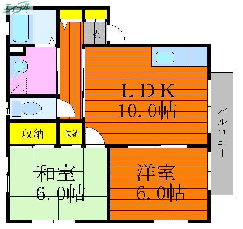 ファミール宮川E棟(2LDK/2階)の間取り写真