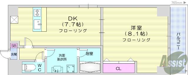 ボヌール・エスト(1DK/7階)の間取り写真