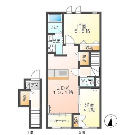 ボヌール(2LDK/2階)の間取り写真